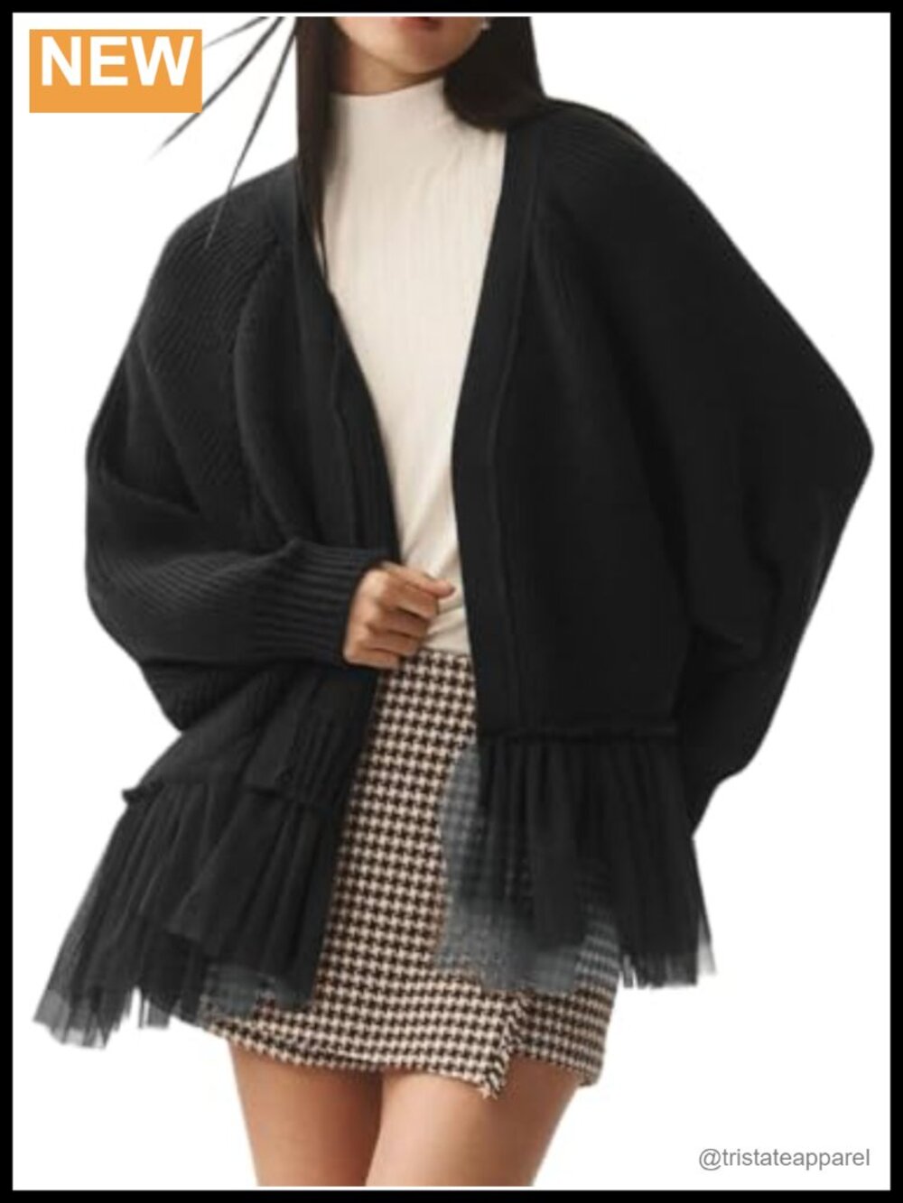 Open Front Chunky Cable Knit Cardigan Women Long Sleeve V-Neck Batwing Lace Hem